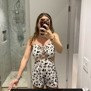LF millau white romper with leopard hearts